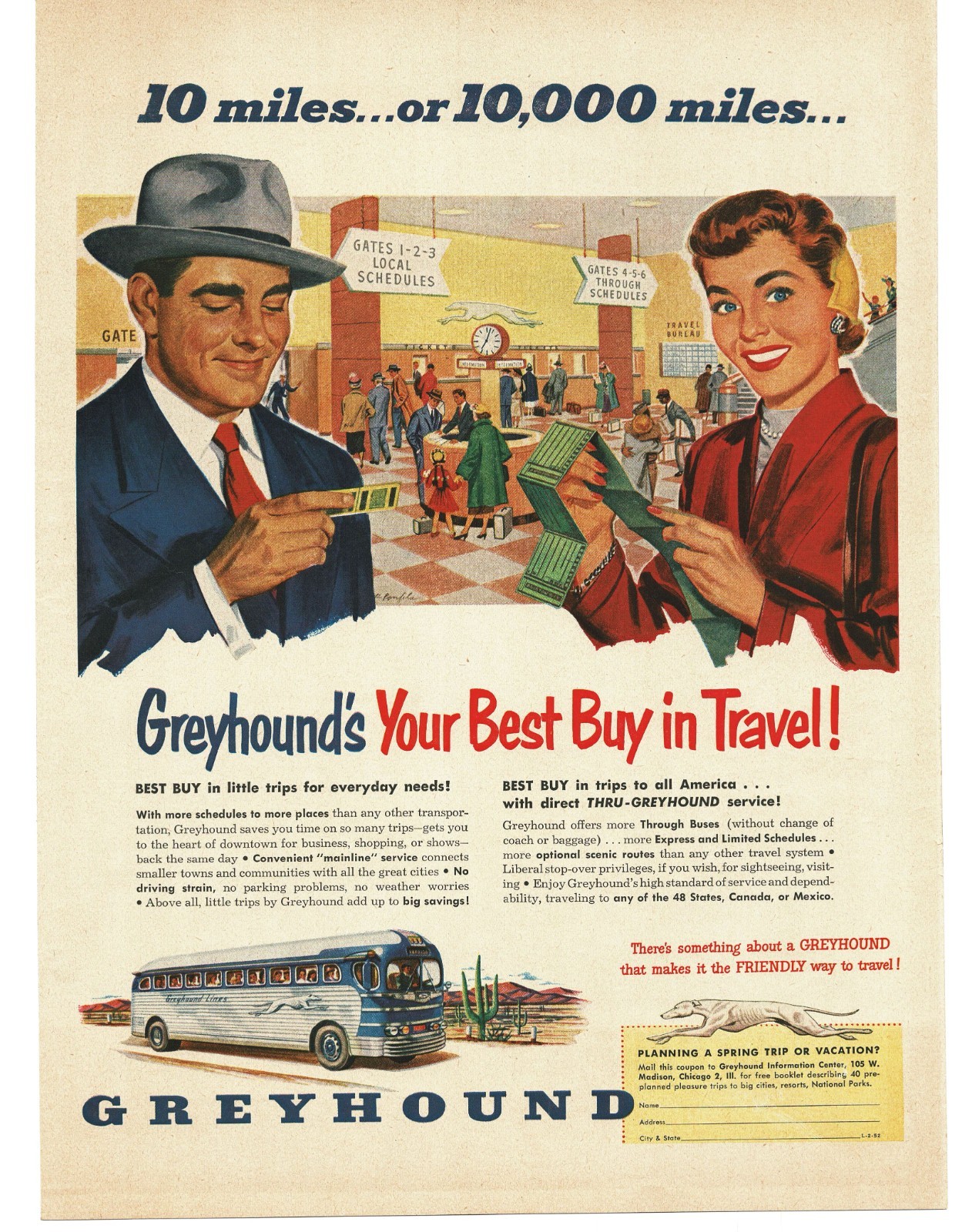 1952 Greyhound Bus Vintage Print Ad Silversides Bus Southwest Desert Travel
