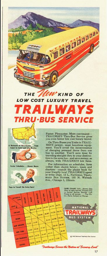 1948 vintage ad fot Trailways Thru-Bus Service -031912