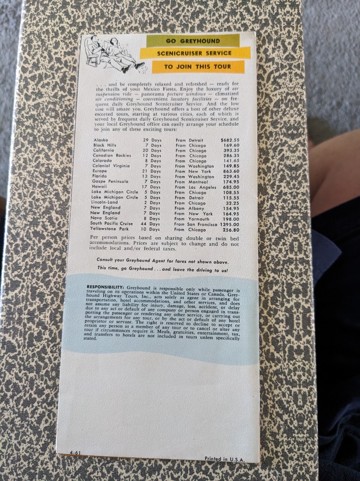 1961 Greyhound Brochure Tour NYC to Mexico Vintage