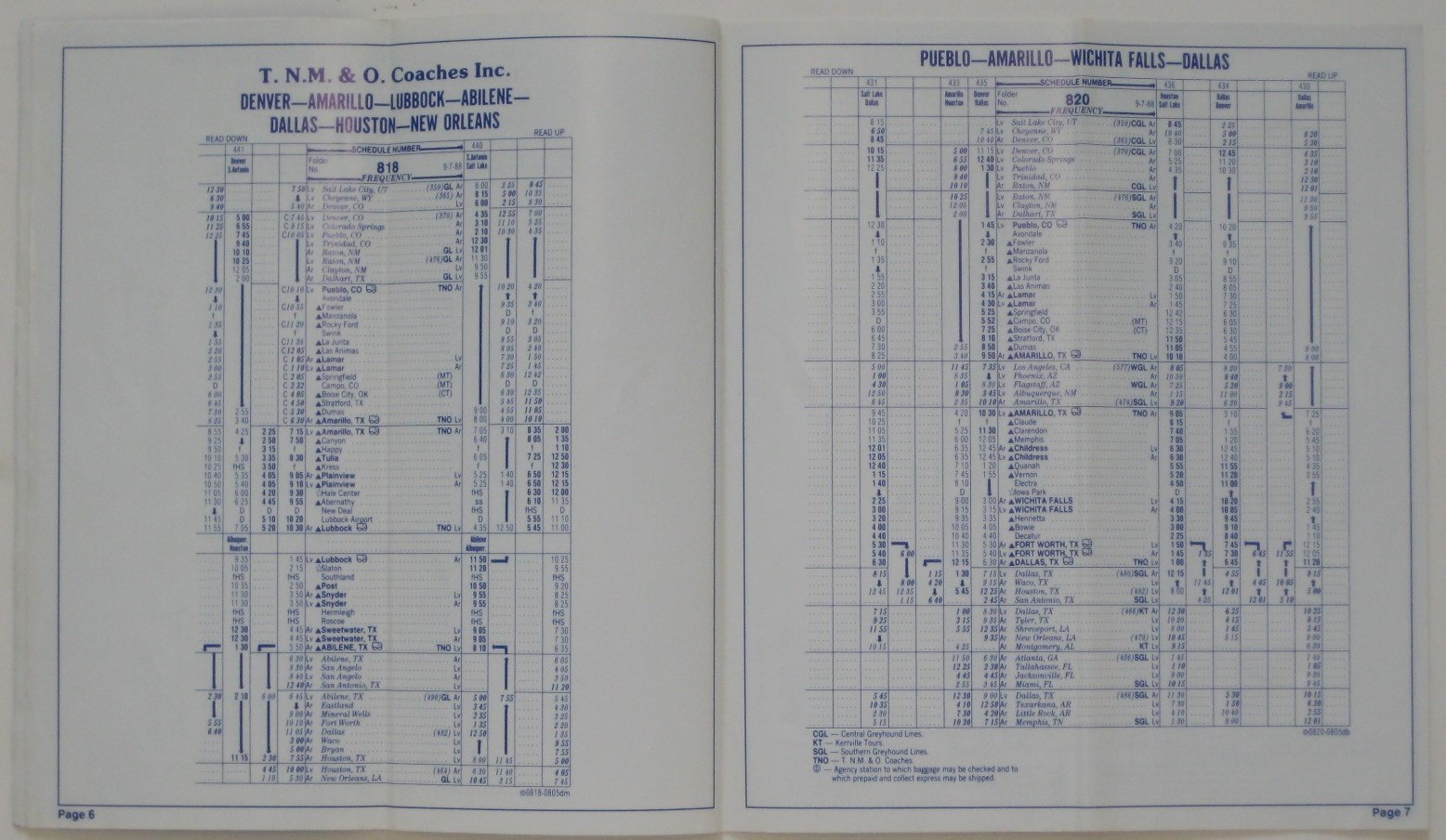 Oct. 5 1988 TEXAS-NEW MEXICO & OKLAHOMA COACHES Bus Schedules Route Map