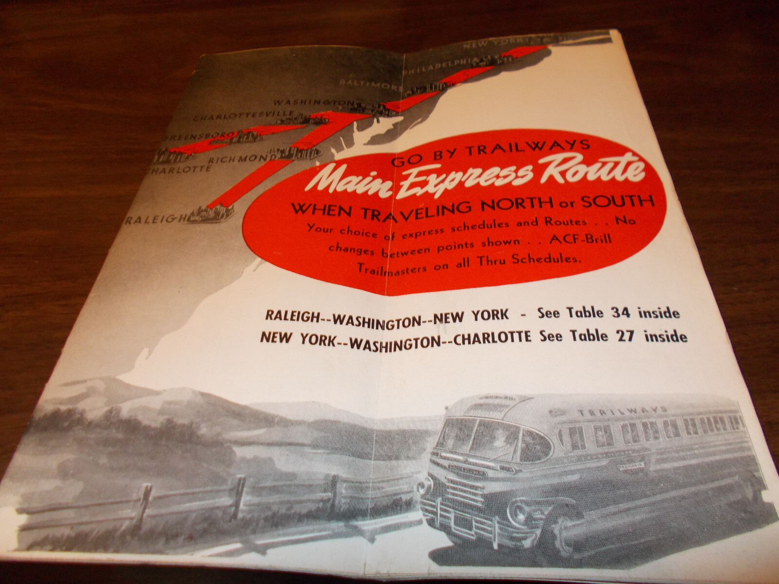 1948 Trailways Bus System Timetable / August 1, 1948 / Great Cover Art / Nice