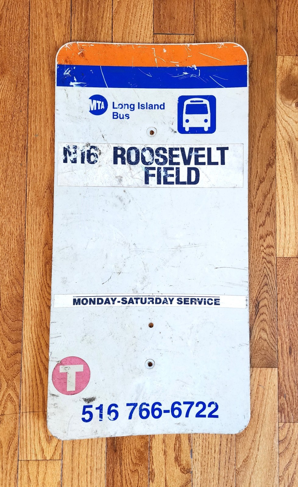 VINTAGE MTA LONG ISLAND BUS STOP SIGN ROUTE N16 ROOSEVELT FIELD UNIONDALE NY