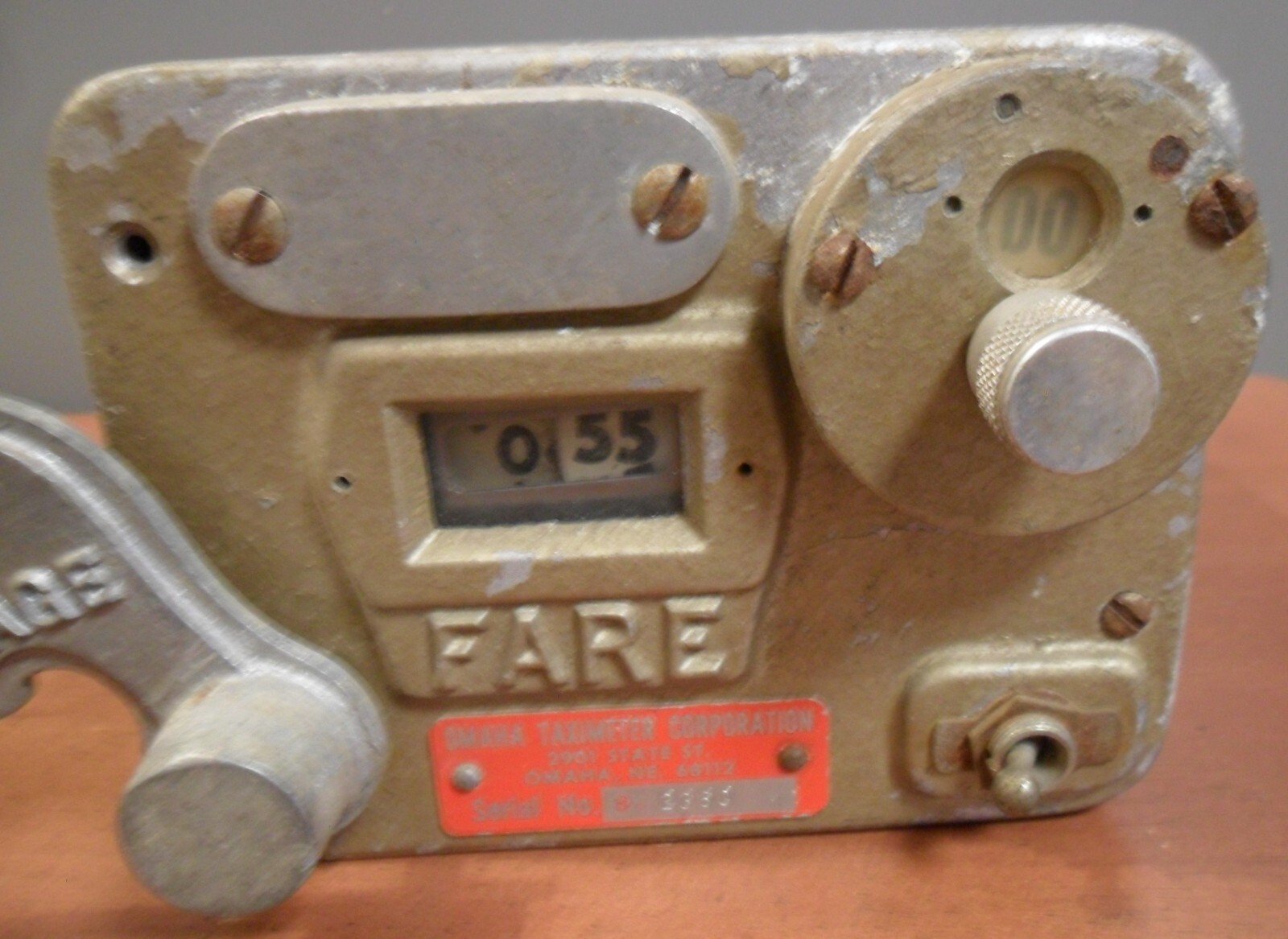 Vintage Old OMAHA TAXIMETER CORPORATION Taxi Cab Meter For Hire Arm Time Mileage
