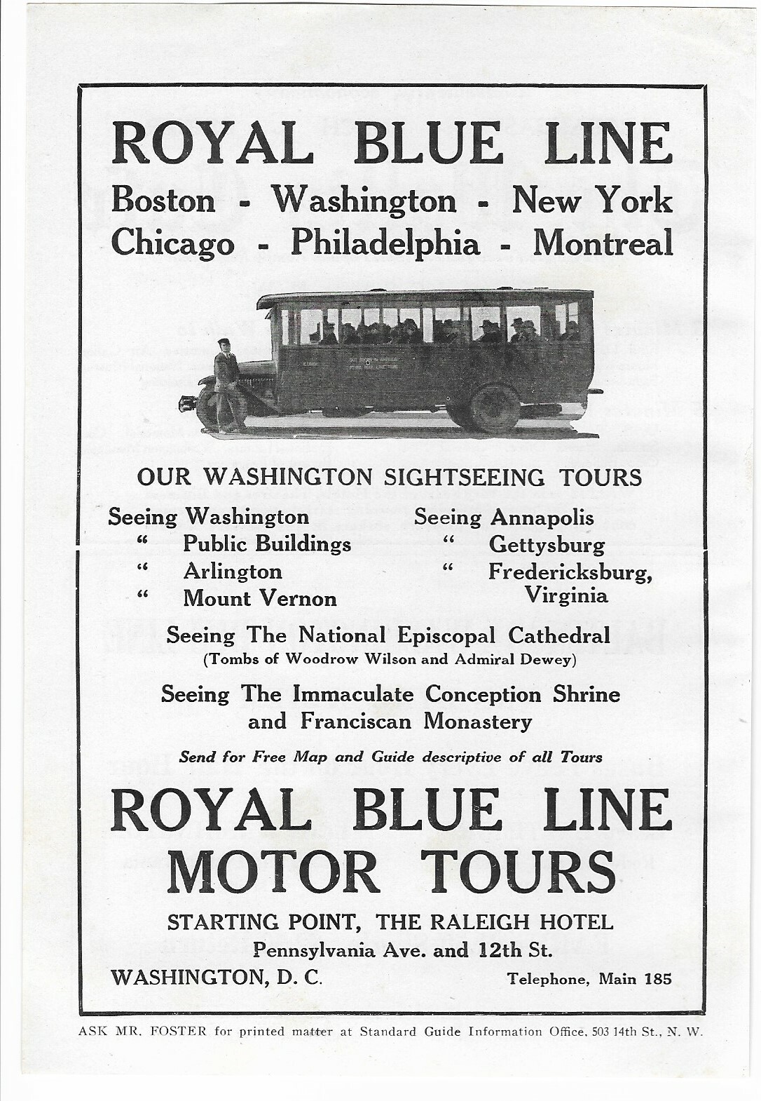Antique 1920’s Car Bus Travel – Royal Blue Line Motor Tours – 1924 Photo Art AD