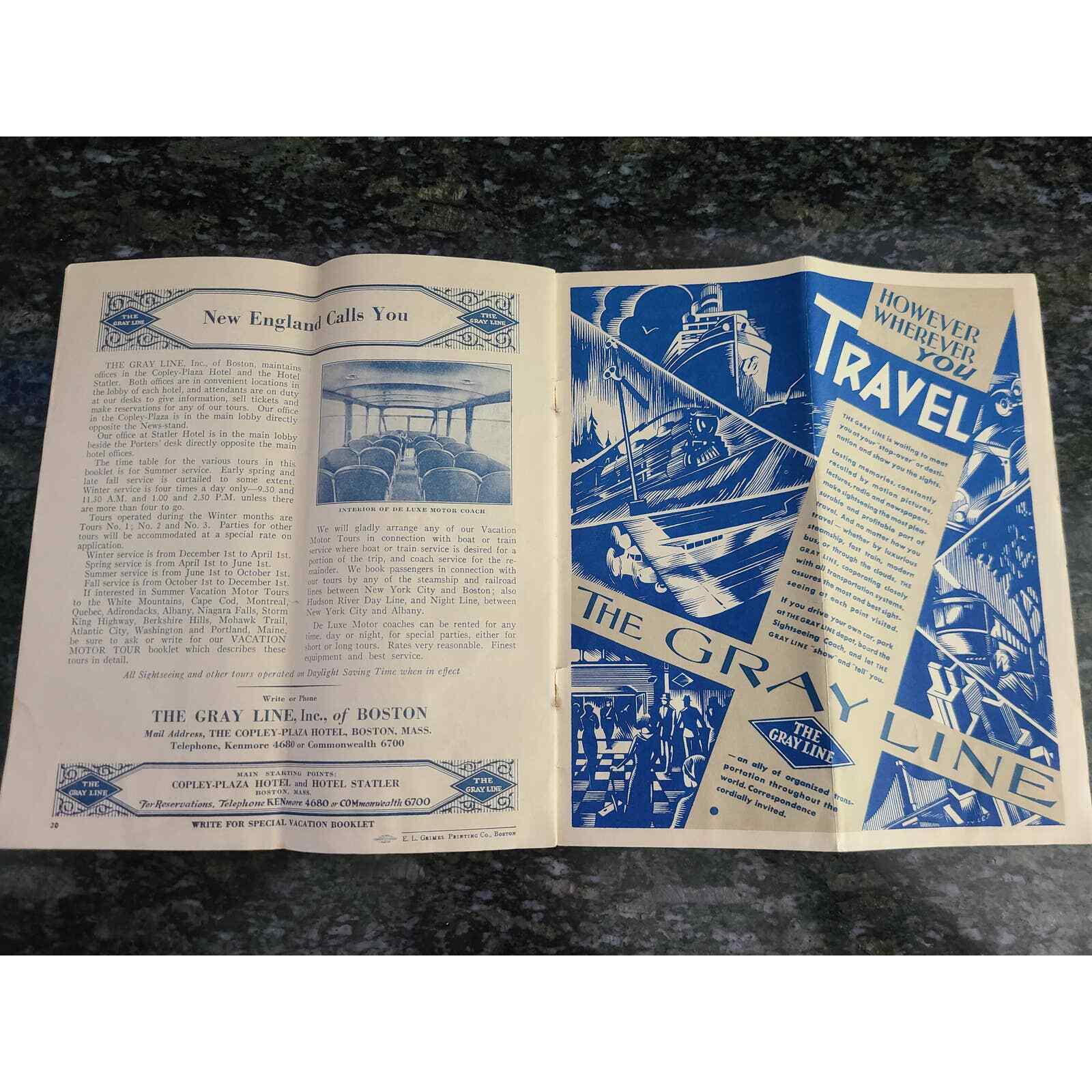 The Gray Line Seeing Boston 1934 Motor Touring Brochure (BC) (5P)