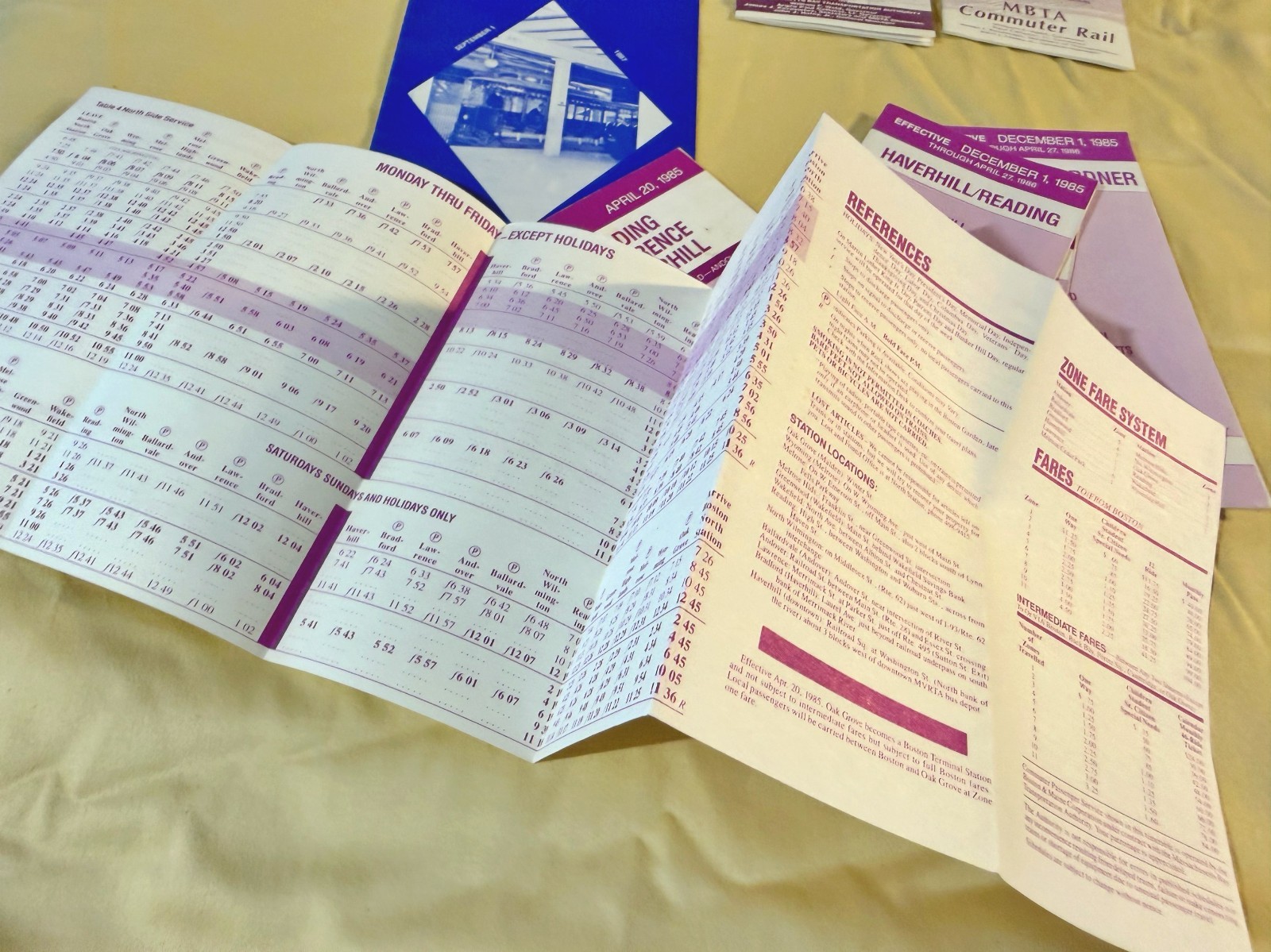 vtg buses MBTA Commuter Rail paper timetables 1980s