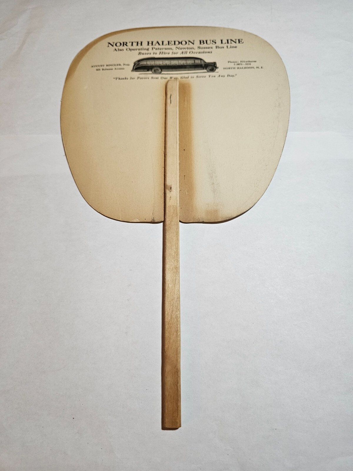 c.1935 NORTH HALEDON BUS LINE FAN NEW JERSEY DIONNE QUINTUPLETS ADVERTISING N.J.