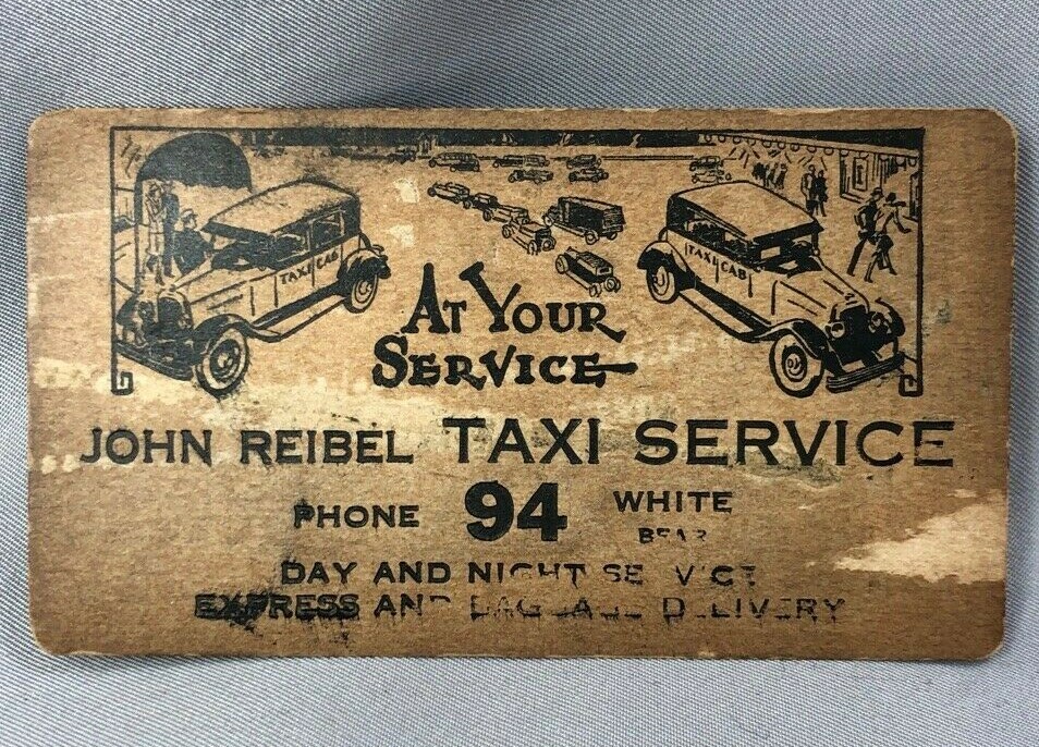 1920s TAXI Service WHITE BEAR Minnesota ADVERTISING CARD Antique AUTO Car Reibel