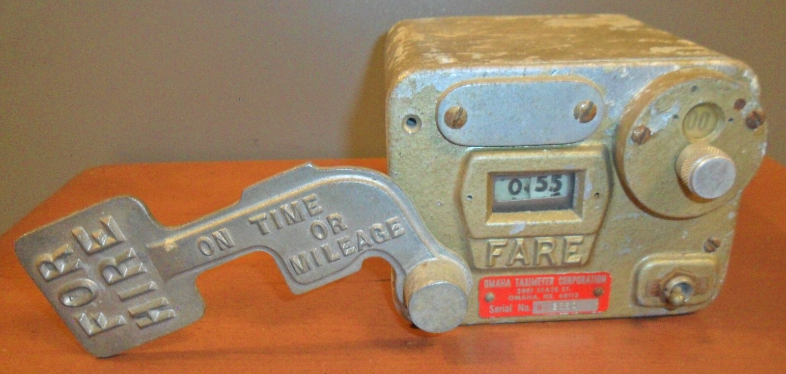 Vintage Old OMAHA TAXIMETER CORPORATION Taxi Cab Meter For Hire Arm Time Mileage
