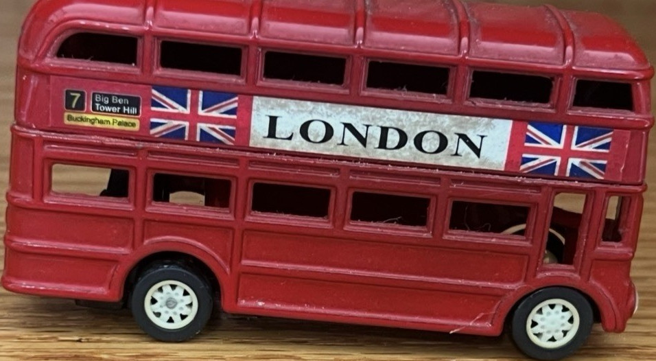 London Double Decker Bus Red Miniature Toy, Route 7 Big Ben 3 1/2”x 2”x 1”
