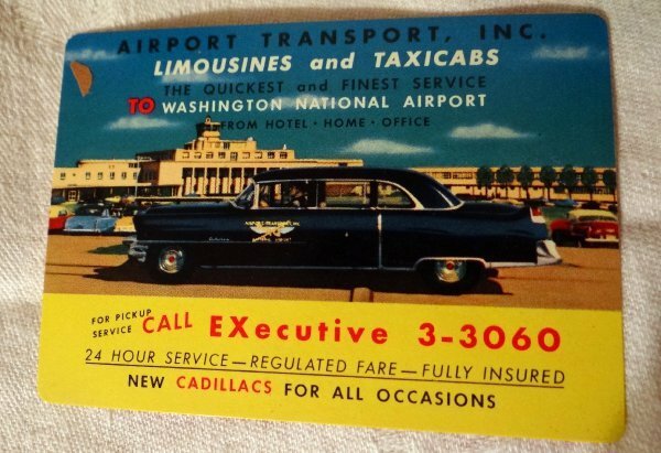 Cadillac Taxi Cab Business Card Washington DC Airport 1958 Full Color