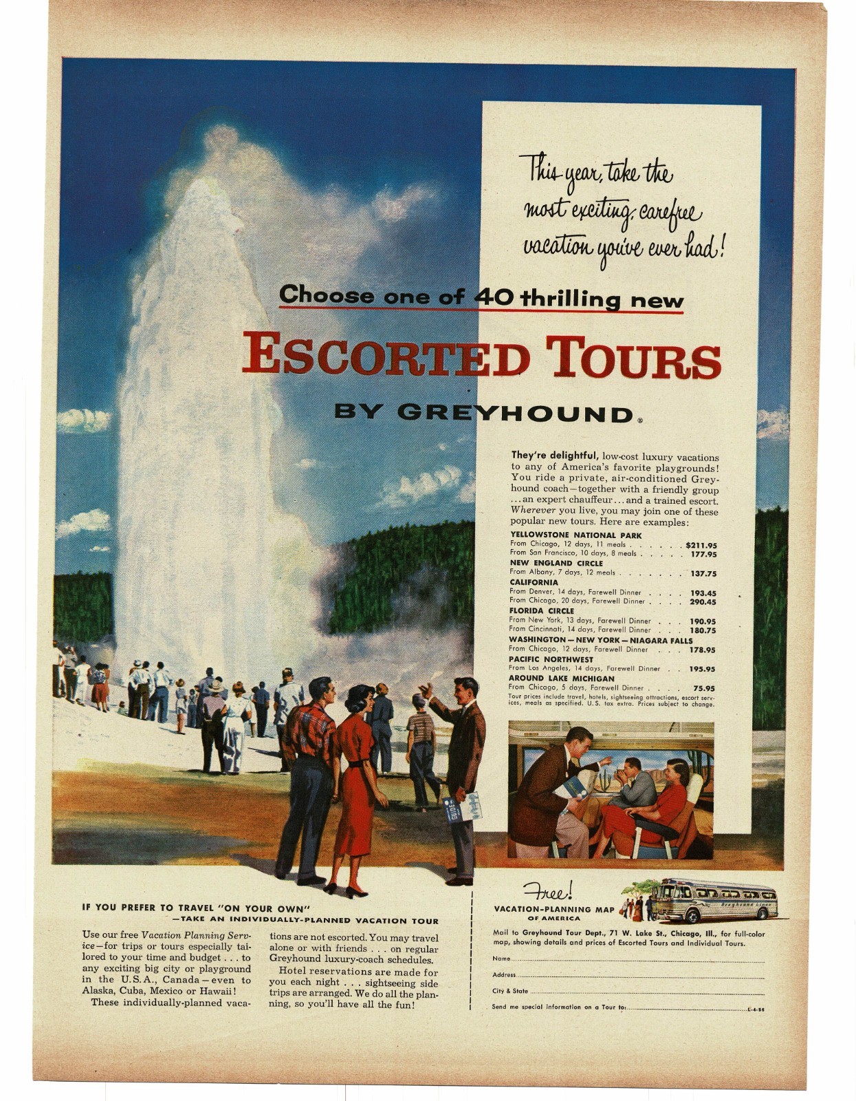 1956 Greyhound Bus Lines Scenicruiser inside view Vintage Print Ad 1
