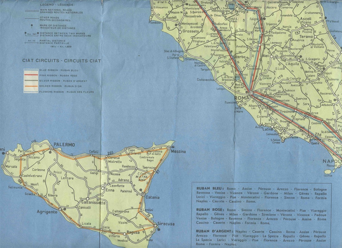Cross Italy by CIAT Bus 1951 Map Cities Served
