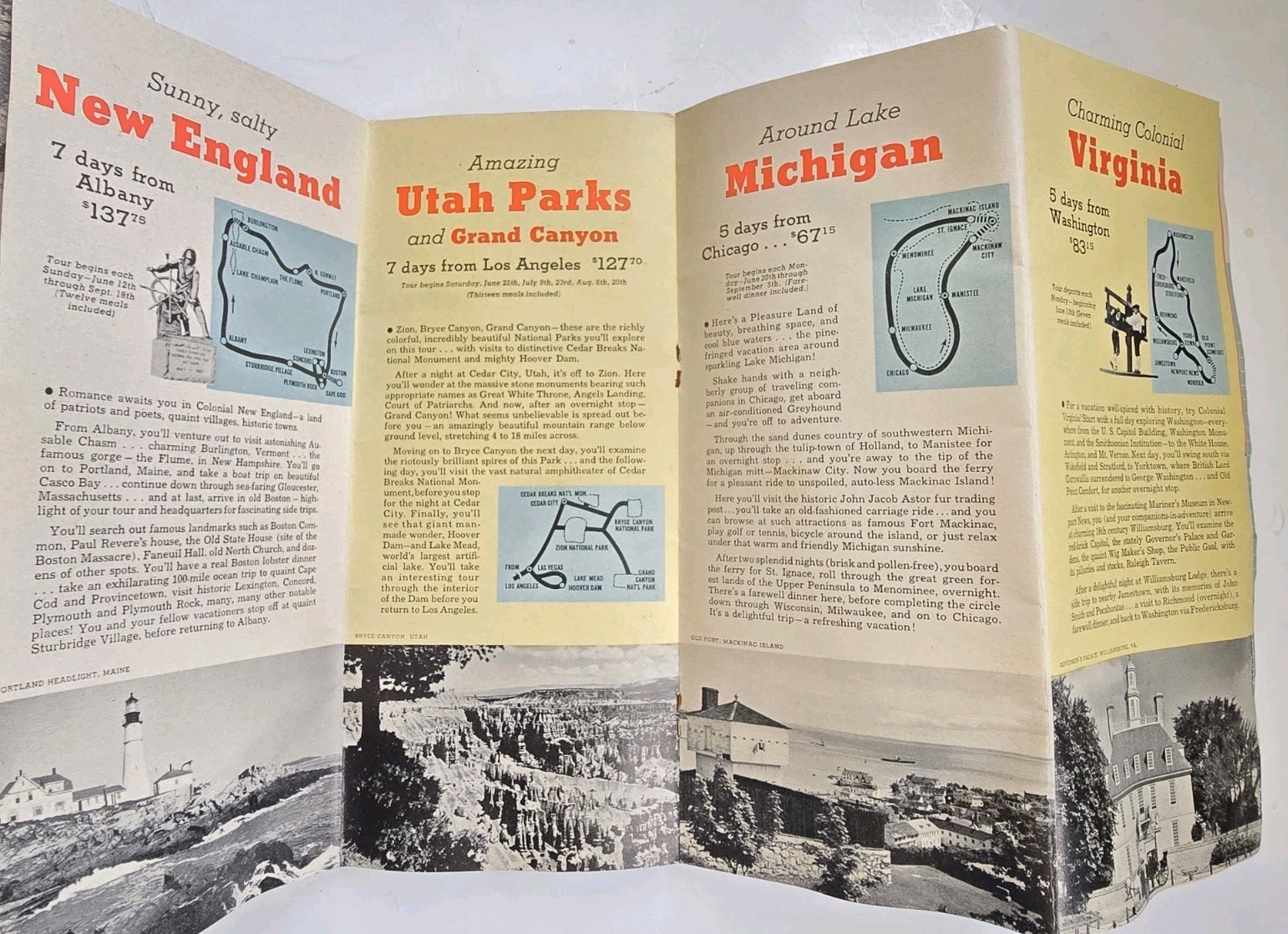 1940s Greyhound Bus Vtg Escorted Tours Travel Booklet COLOR Brochure Mexico FL