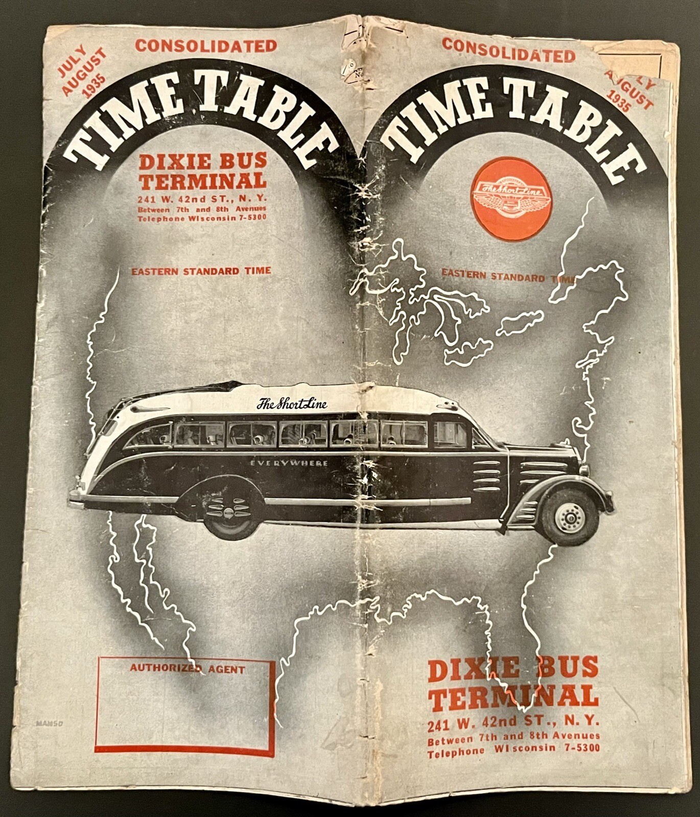 Vintage Dixie Bus Timetable July Aug 1935 Terminal 42nd St NYC Short Line N to S