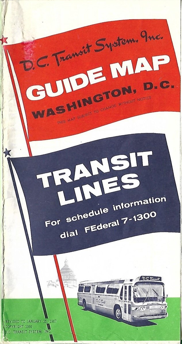 1967 Official DC Transit Bus Map WASHINGTON Maryland Virginia W.V. & M. Coach Co