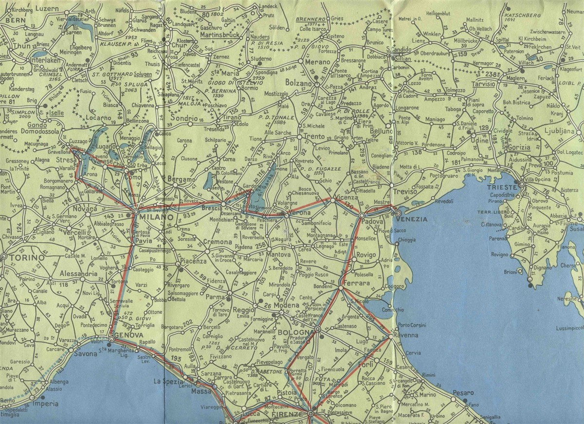 Cross Italy by CIAT Bus 1951 Map Cities Served