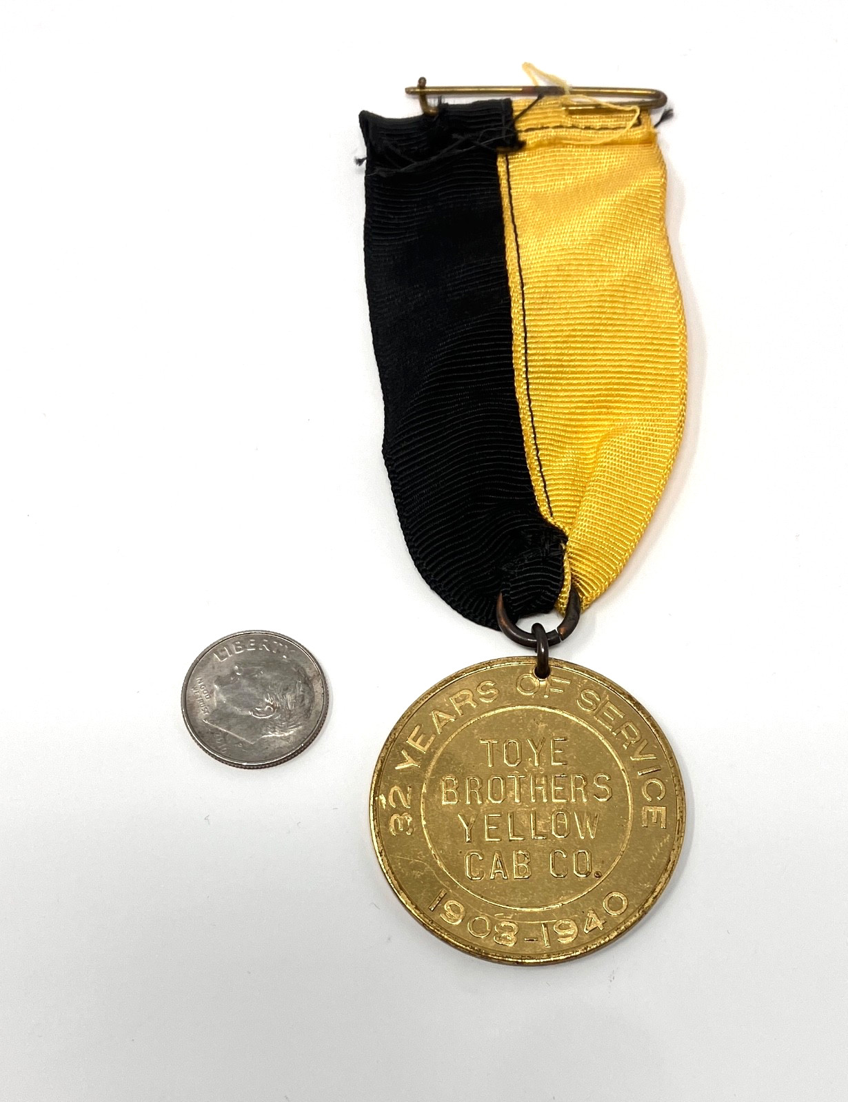 Vintage 1940 Toye Brothers Yellow Cab Co New Orleans Safety Service Award Medal