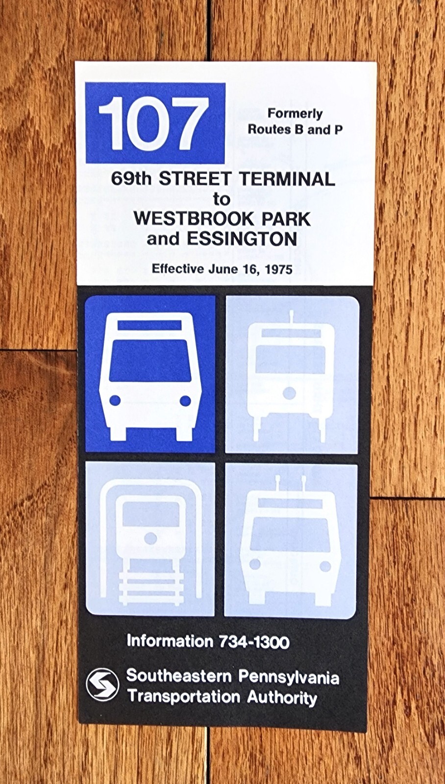 1975 SEPTA BUS TIME TABLE ROUTE 107 PHILADELPHIA PA