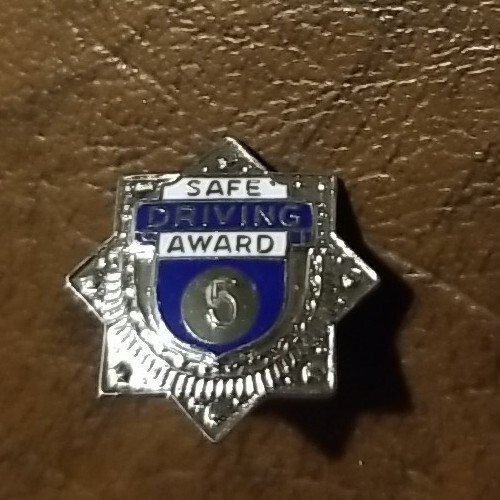 Vintage Driving Safety Award Lapel Pin 3/4″ 5 Years Pin Back Bus Truck Taxi