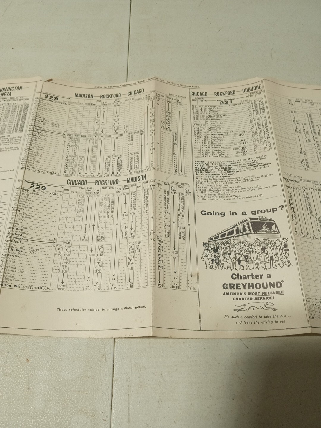 Central-Southwestern Greyhound Bus Time Table January 4th 1961