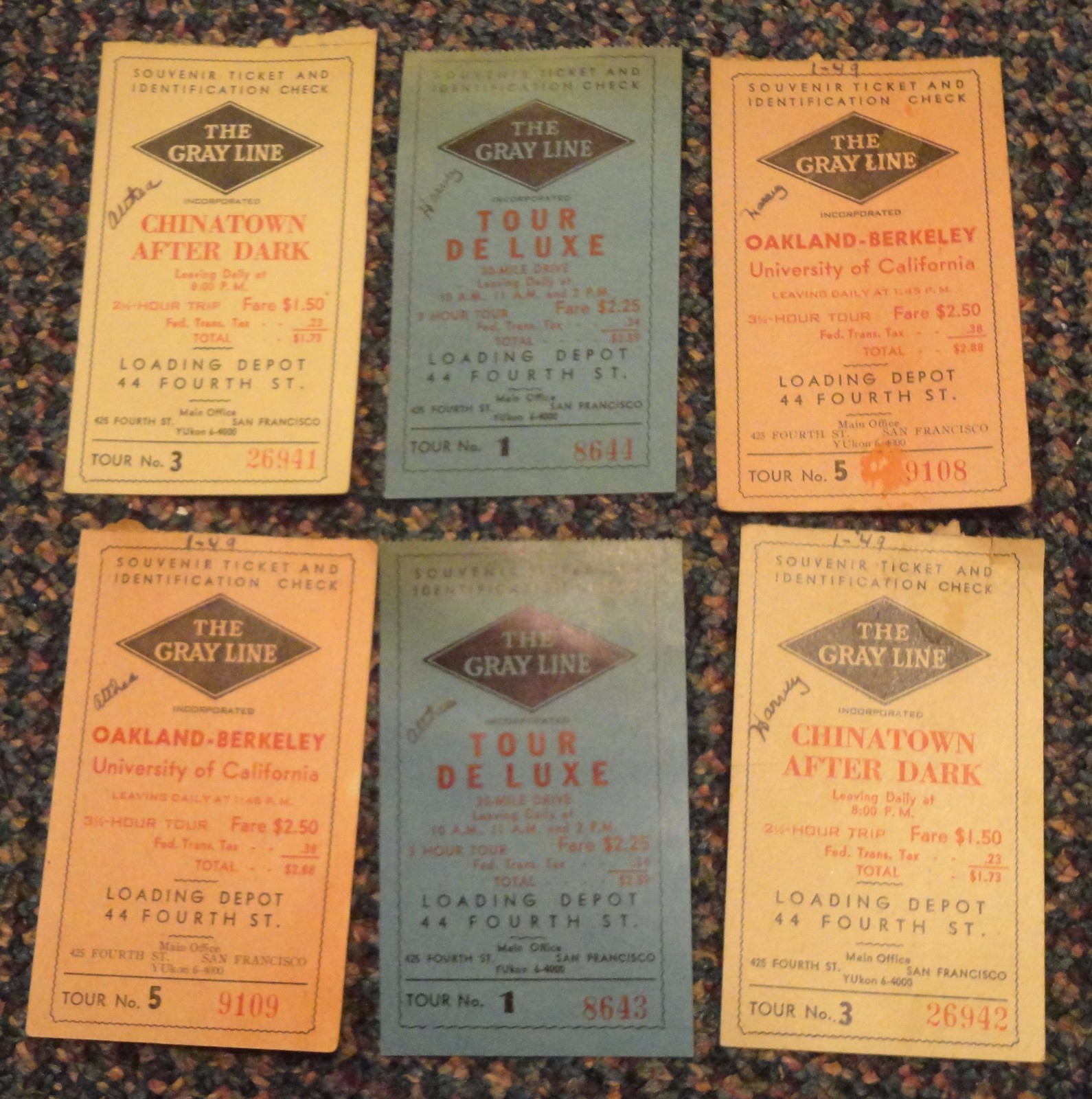 1949 San Fran Oakland Chinatown California bus ticket lot Gray Line