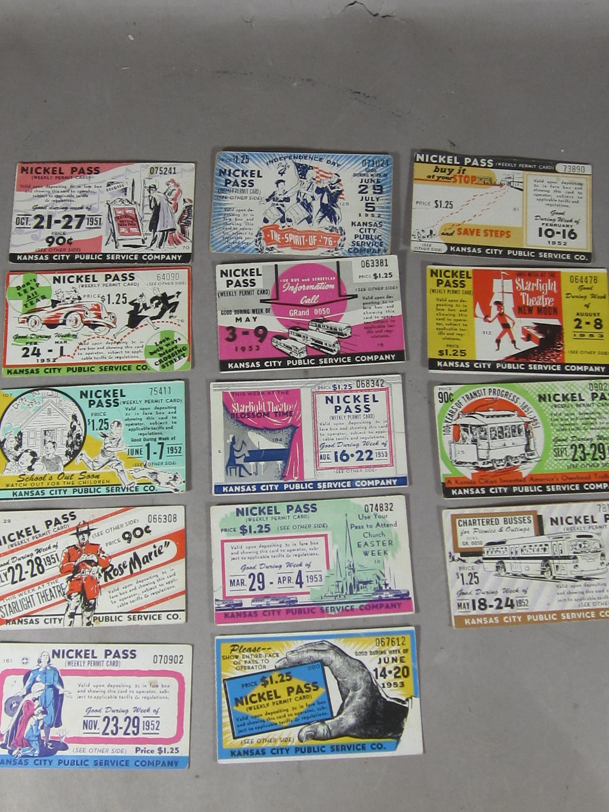 Vintage 1950’s KANSAS CITY Transit Bus NICKEL PASS 14 pcs