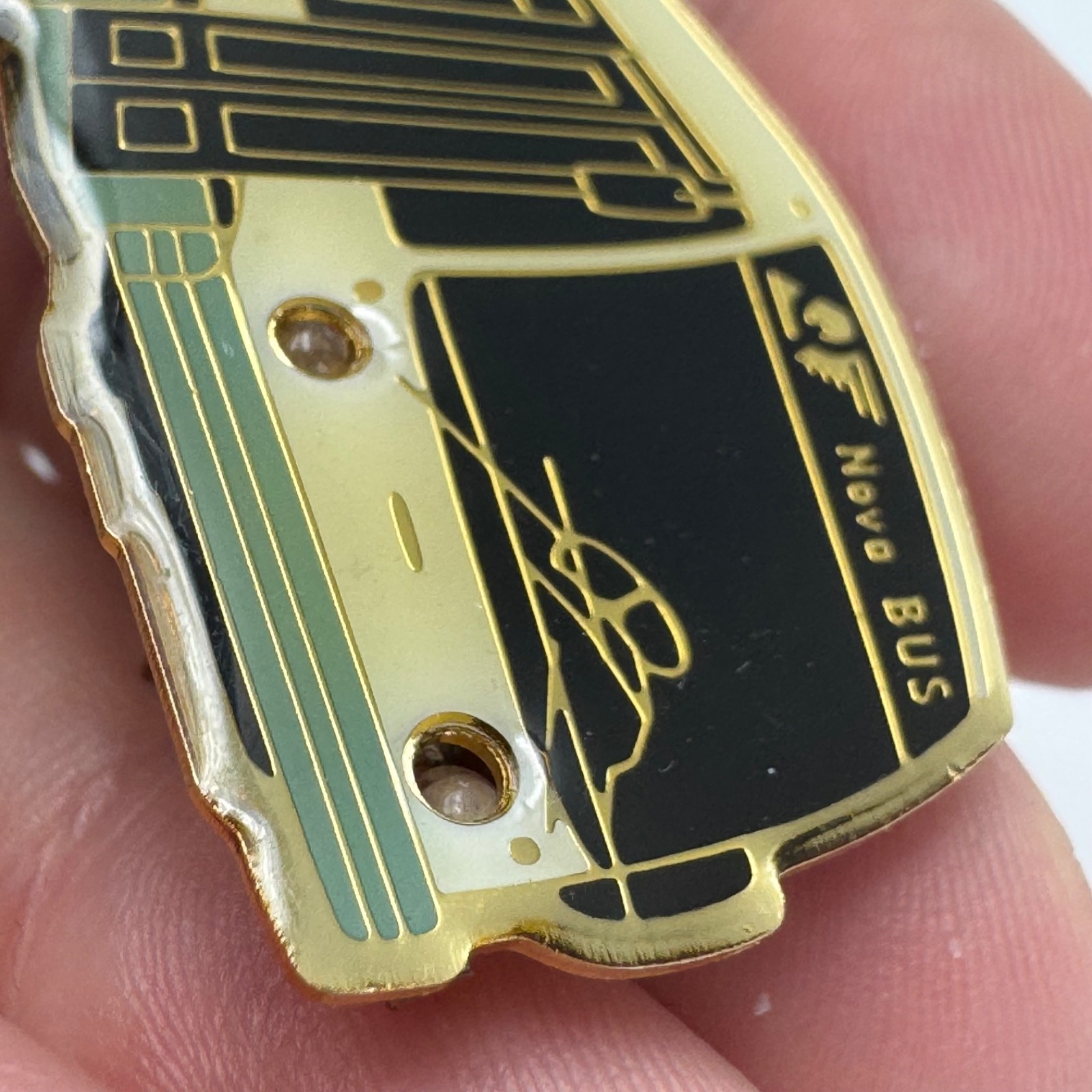 Nova Bus Transit Coach Lapel Pin Gold Green Black Vintage
