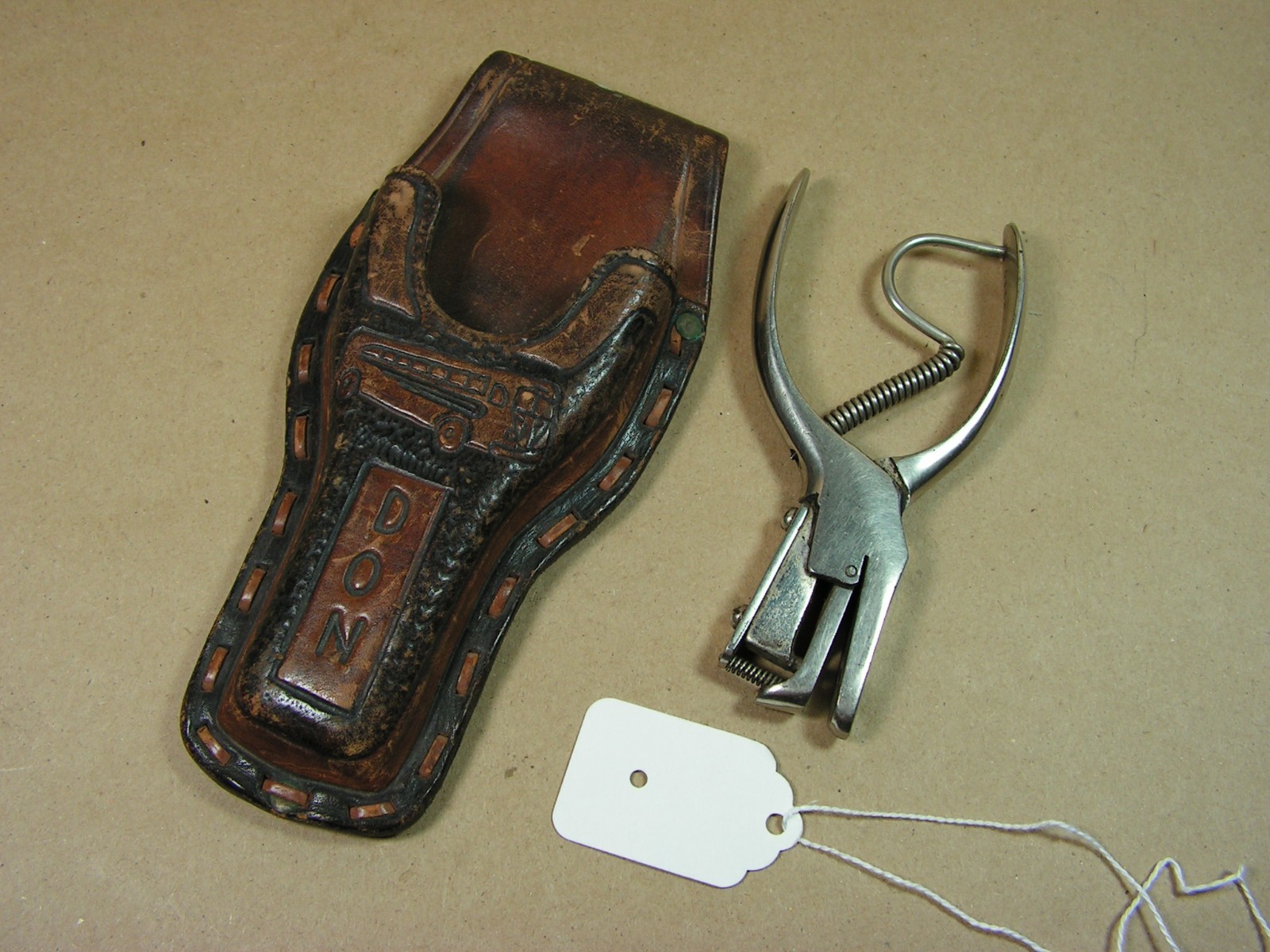 Great old Chicago Ticket Punch with Custom Hand made Leather Holster for “DON” !