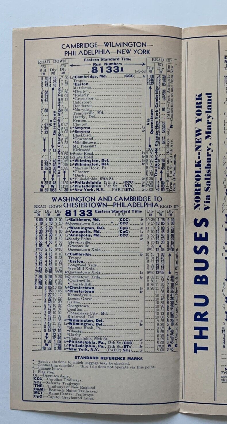 1953 Trailways Bus Schedules Timetable Brochure Norfolk Ocean City MD NY Phila