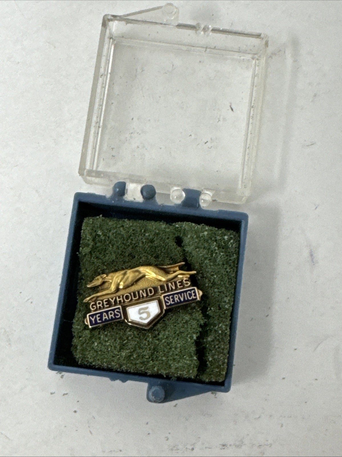 Greyhound Lines Vintage 10K Gold 5 Year Lapel Pin in Original Case 1.5 Grams