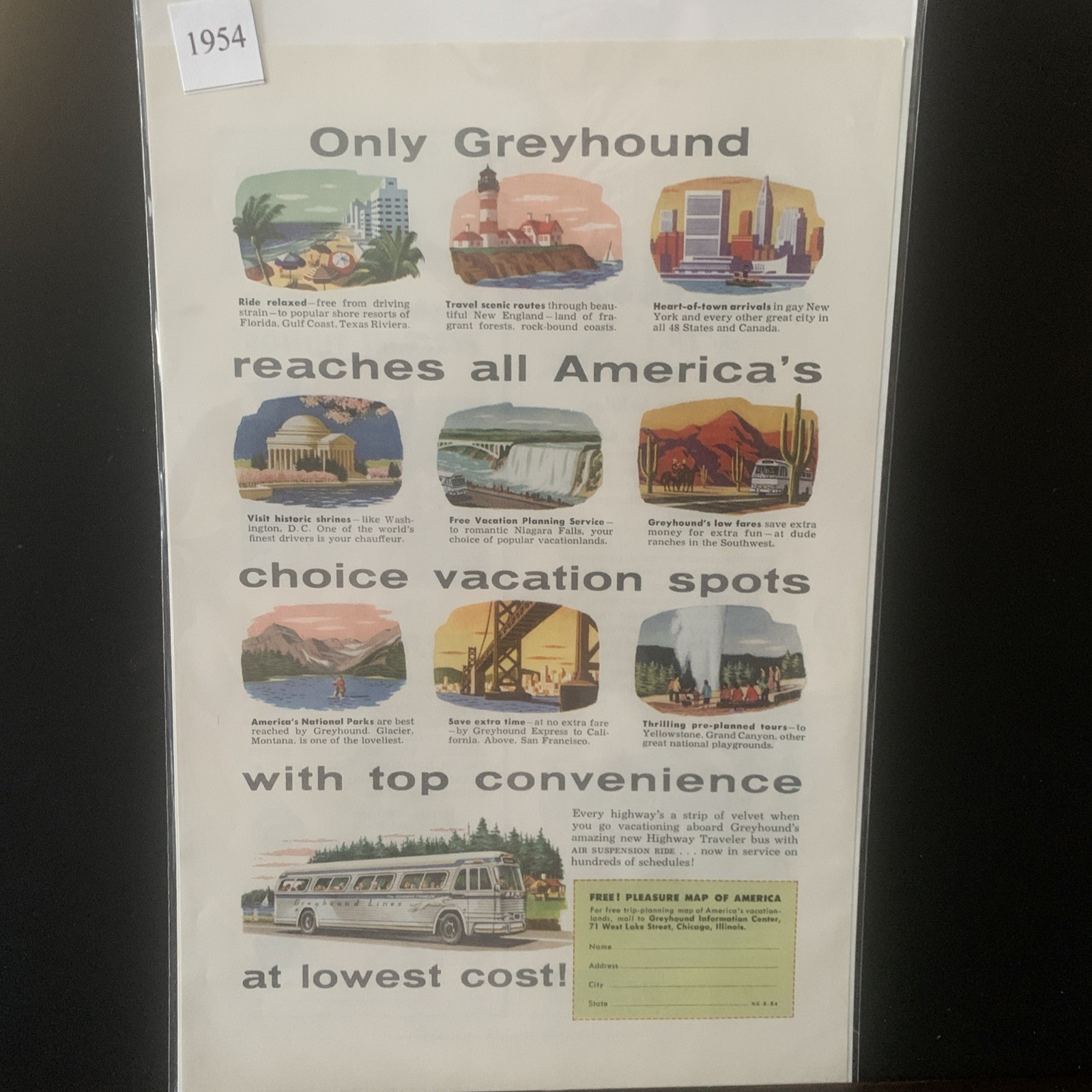 Vintage 1954 Greyhound Only Greyhound Reaches all America’s Ad Advertisement