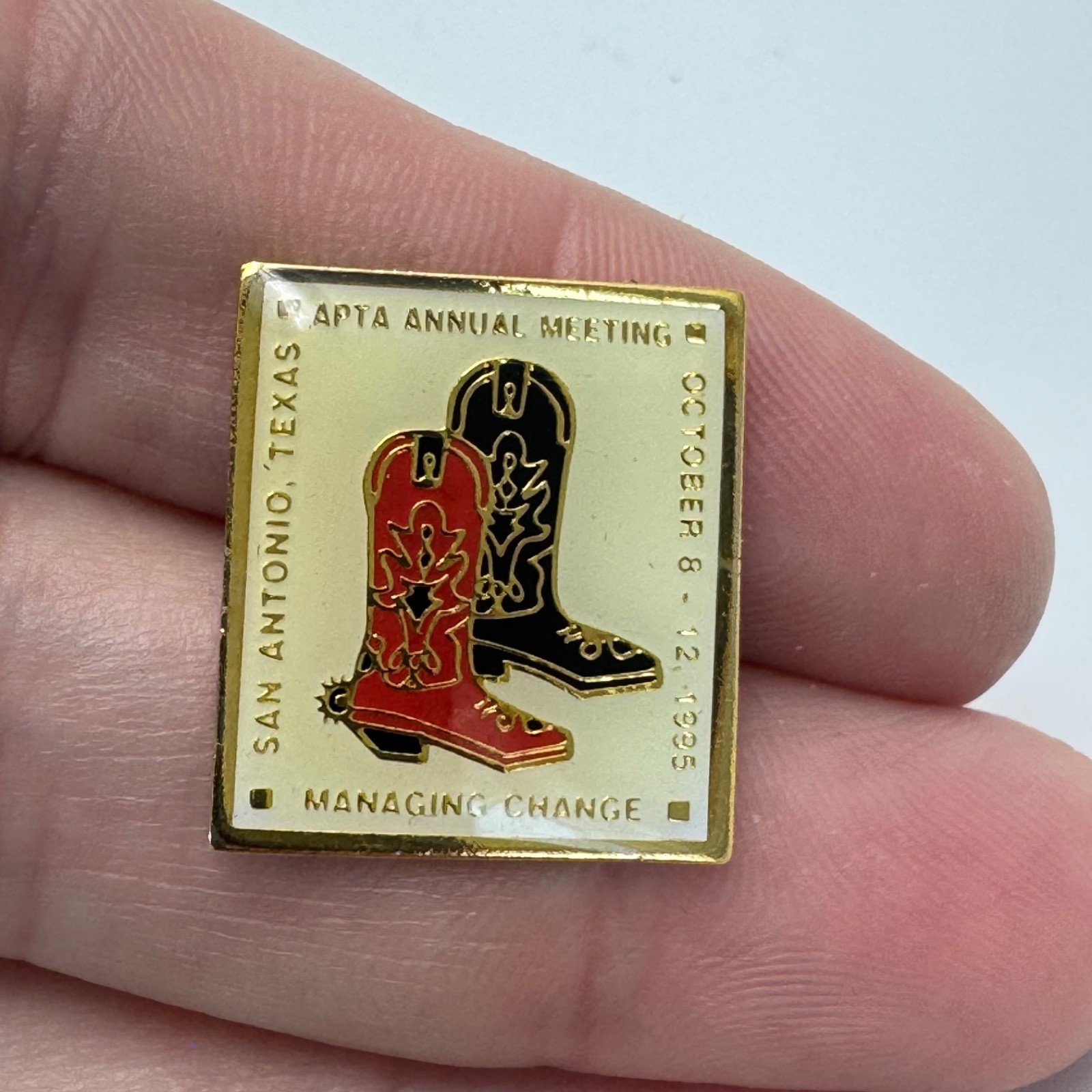 1995 APTA Annual Meeting Lapel Pin San Antonio Texas Cowboy Boots