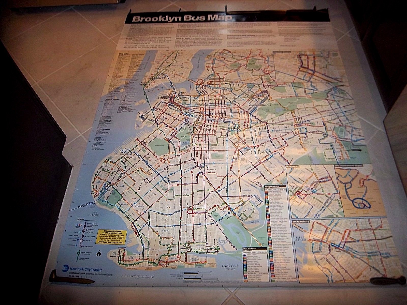 58X46 BROOKLYN NY NYC BUS MAP MTA BROOKLYN ROCKAWAYS WILLIAMSBURG JFK RARE ART