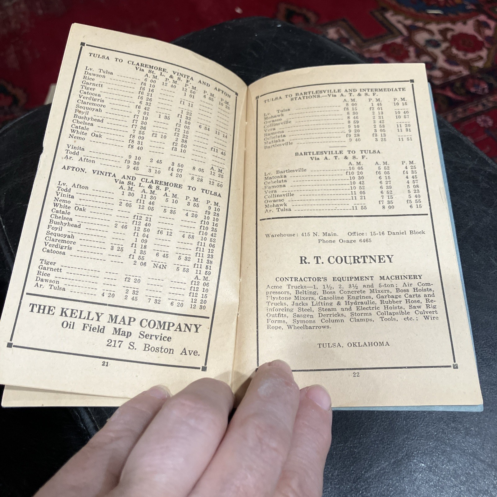 1920’s RD Taxi Rail Fare Guide “From Tulsa To” For March