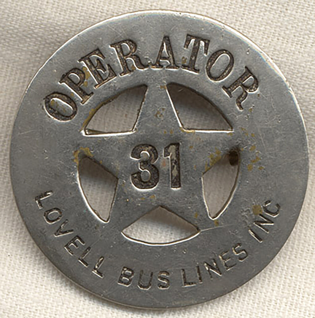 1920s Lovell Bus Lines Operator Driver’s Badge Maynard, MA