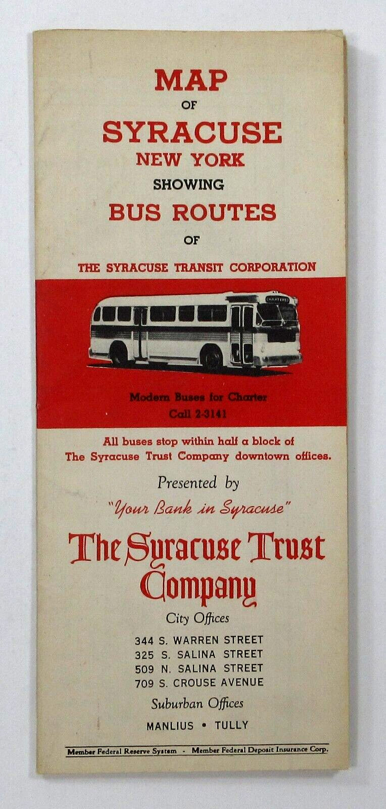 Vintage Syracuse Transit Bus Route Street Map Business Directory New York 1946
