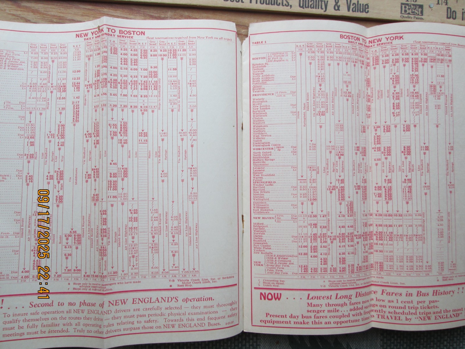 New England Transportation Company bus schedule Feb 21 1937