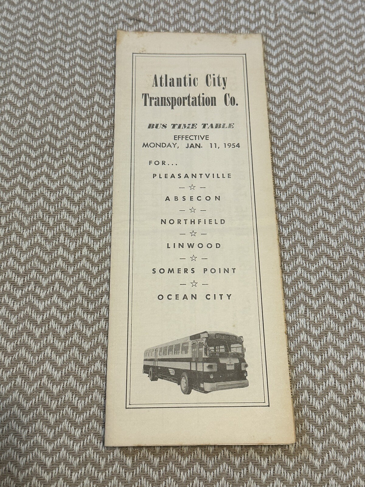 June,11 1954 Atlantic City Transportation Company Bus Timetable Schedule!!!!!!