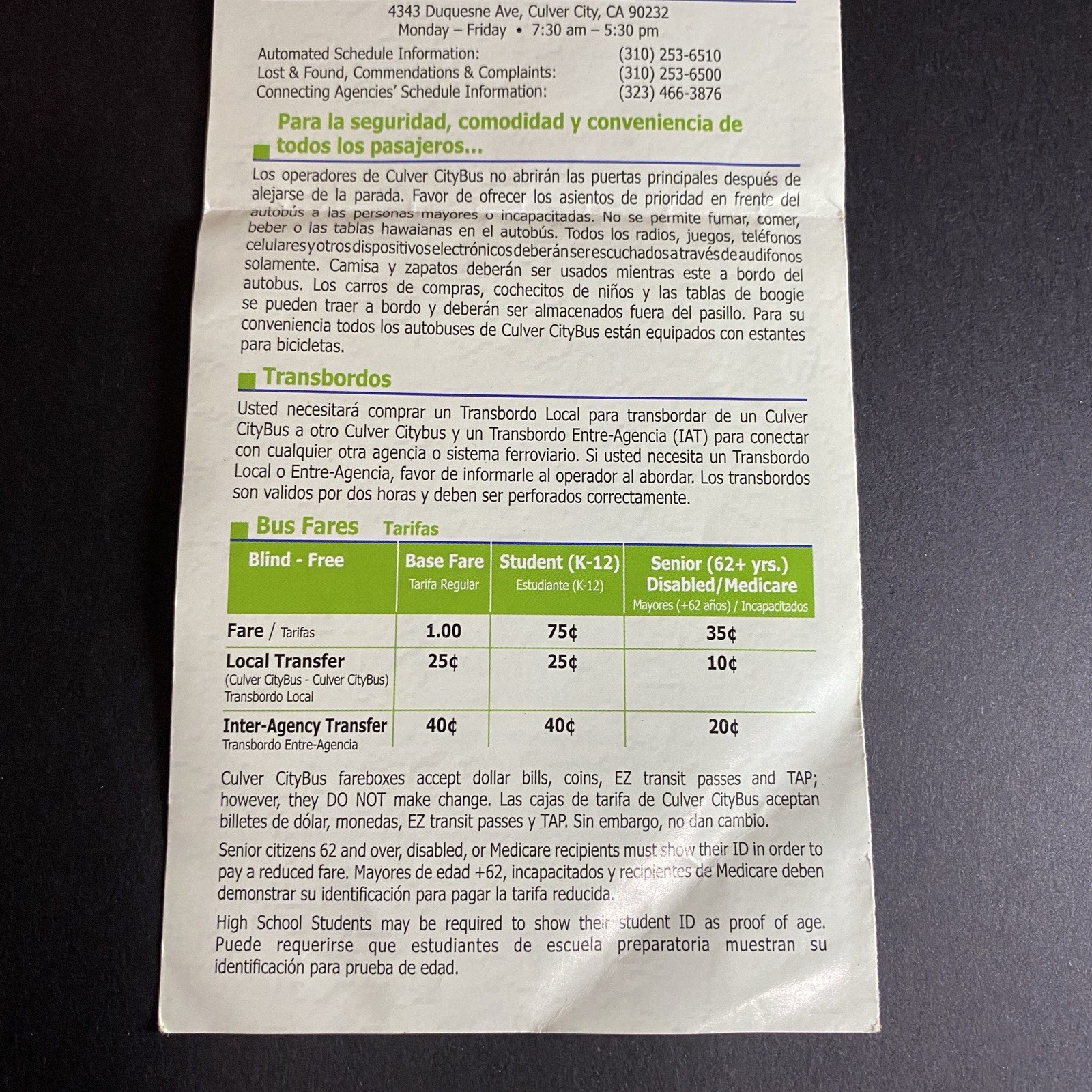 Transit Pamphlet 2014 Map Bus Line Culver City West LA Venice Beach Travel Route