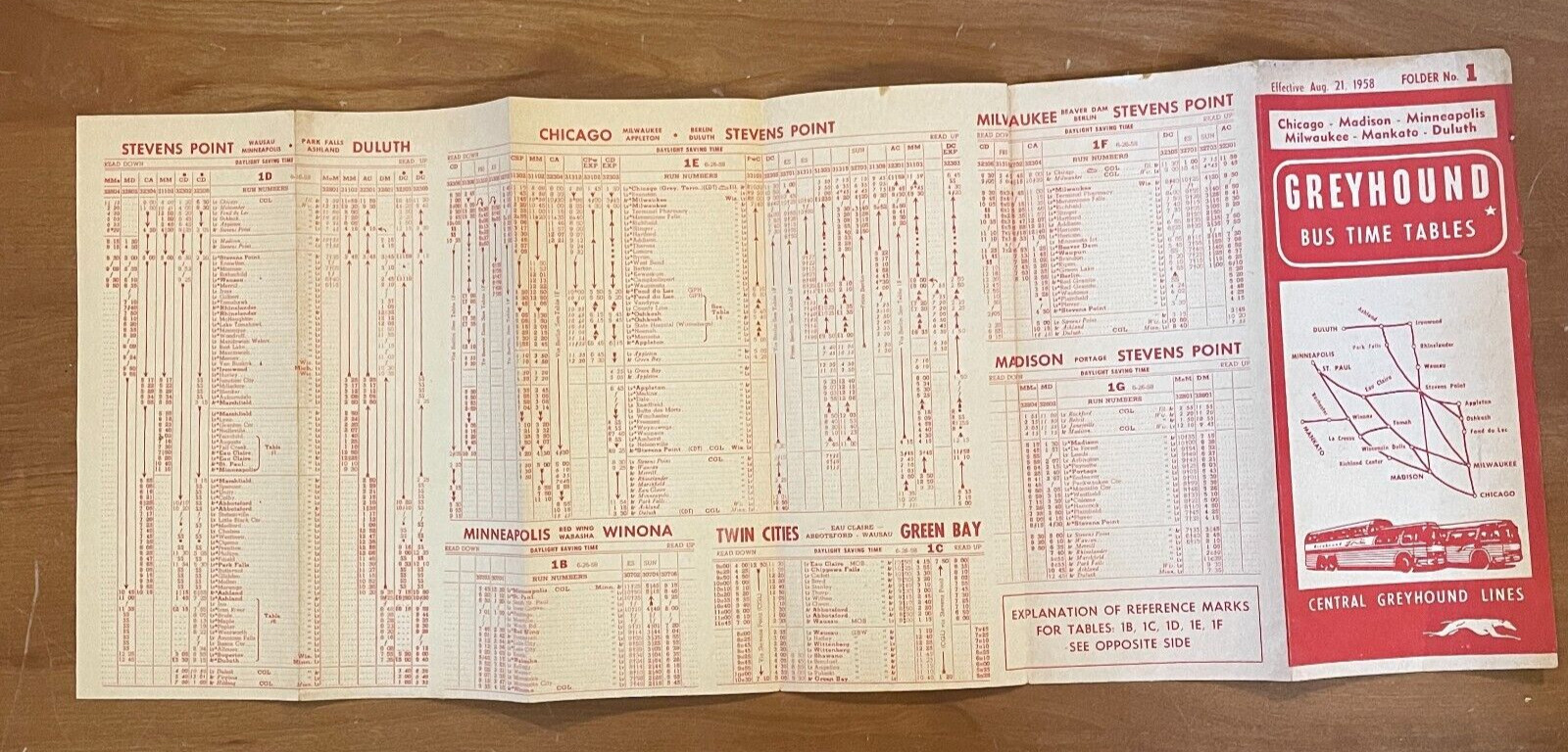 1958 1959 Greyhound Bus Time Tables Folder 1 Chicago Wisconsin Minnesota