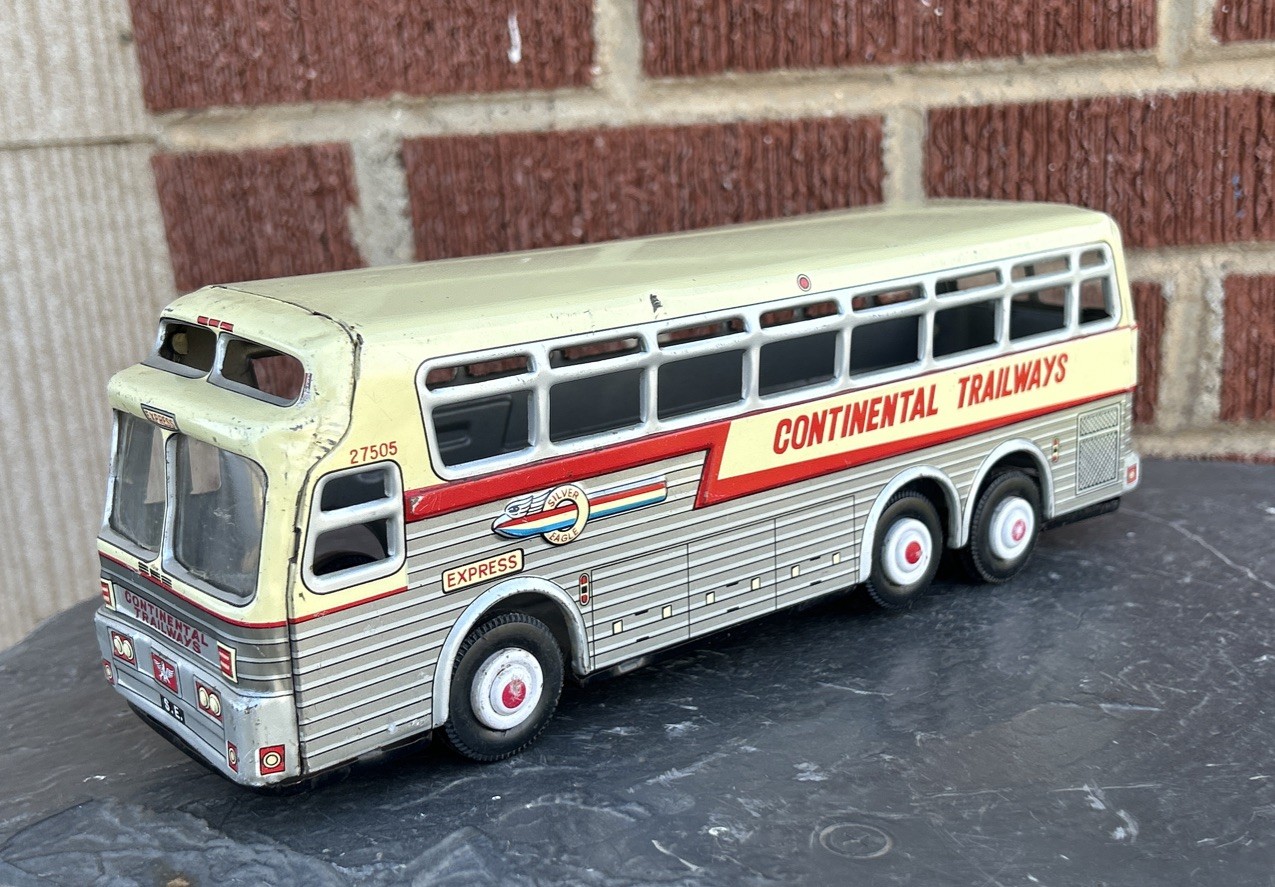 Vtg 1960s Continental Trailways Metal Friction 11 inch Bus Works Nice Condition