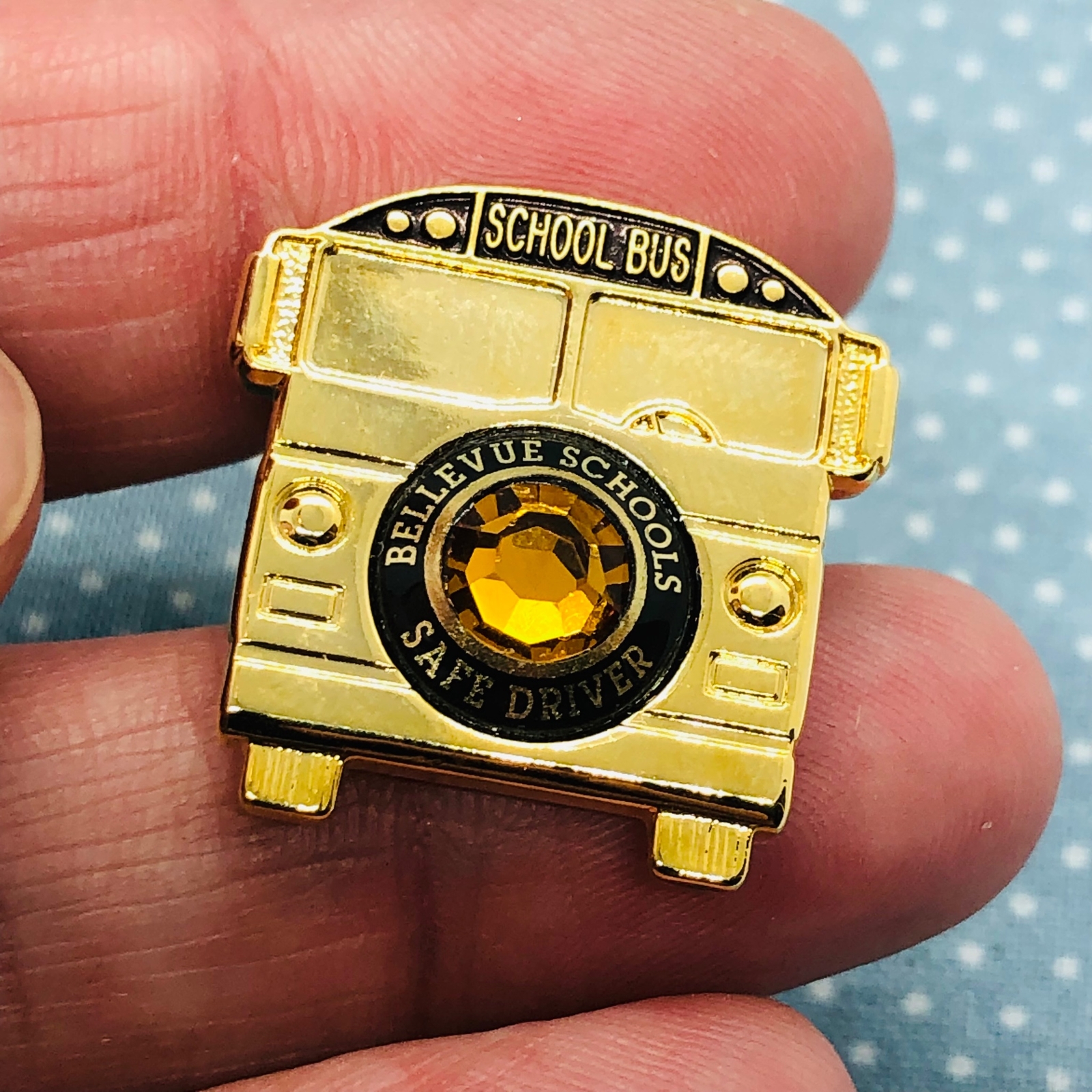 Bellevue WA Schools Safe School Bus Driver Award Lapel Pin w/ Faux Gemstone