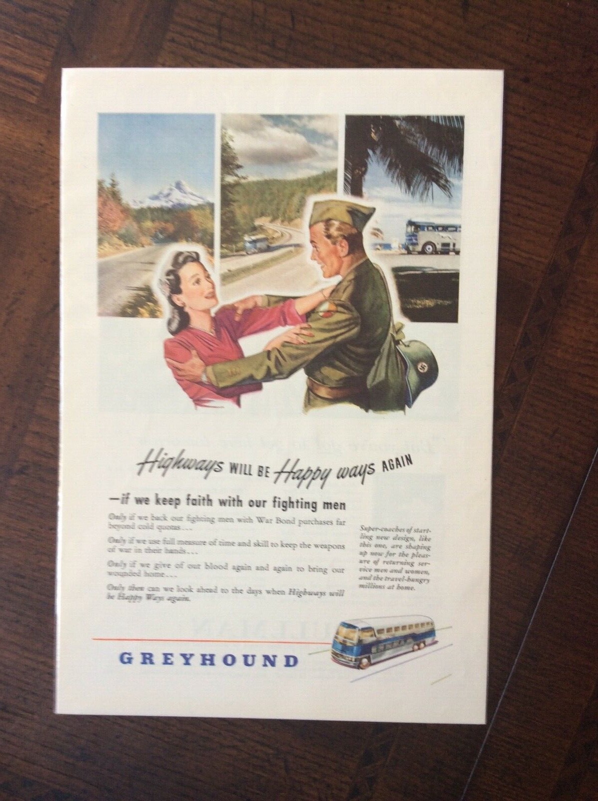 1945 vintage original Print ad Greyhound Bus Line WWII Theme