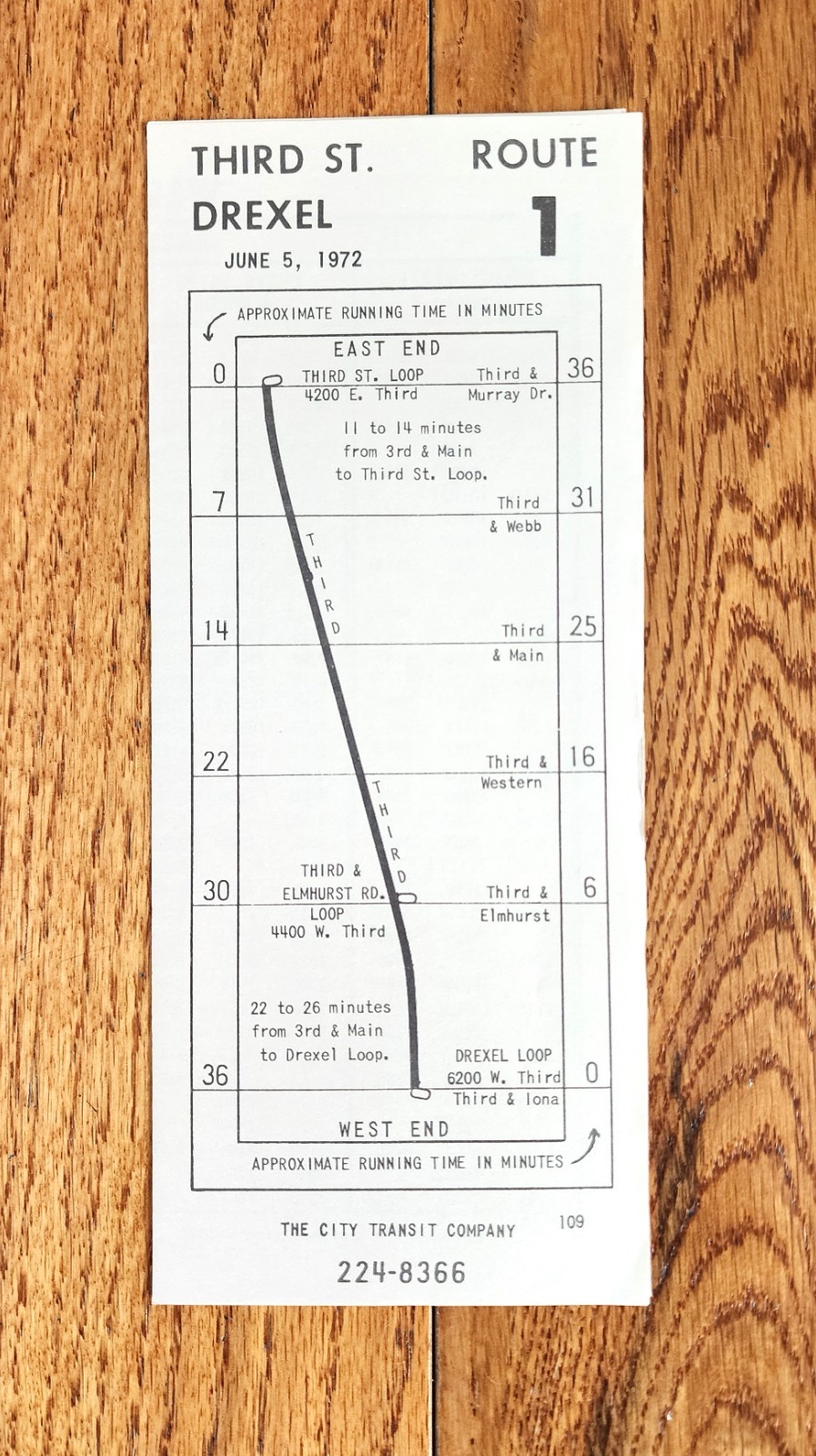 1972 CTC THE CITY TRANSIT CO TROLLEY BUS TIME TABLE MAP ROUTE 1 DAYTON OHIO –