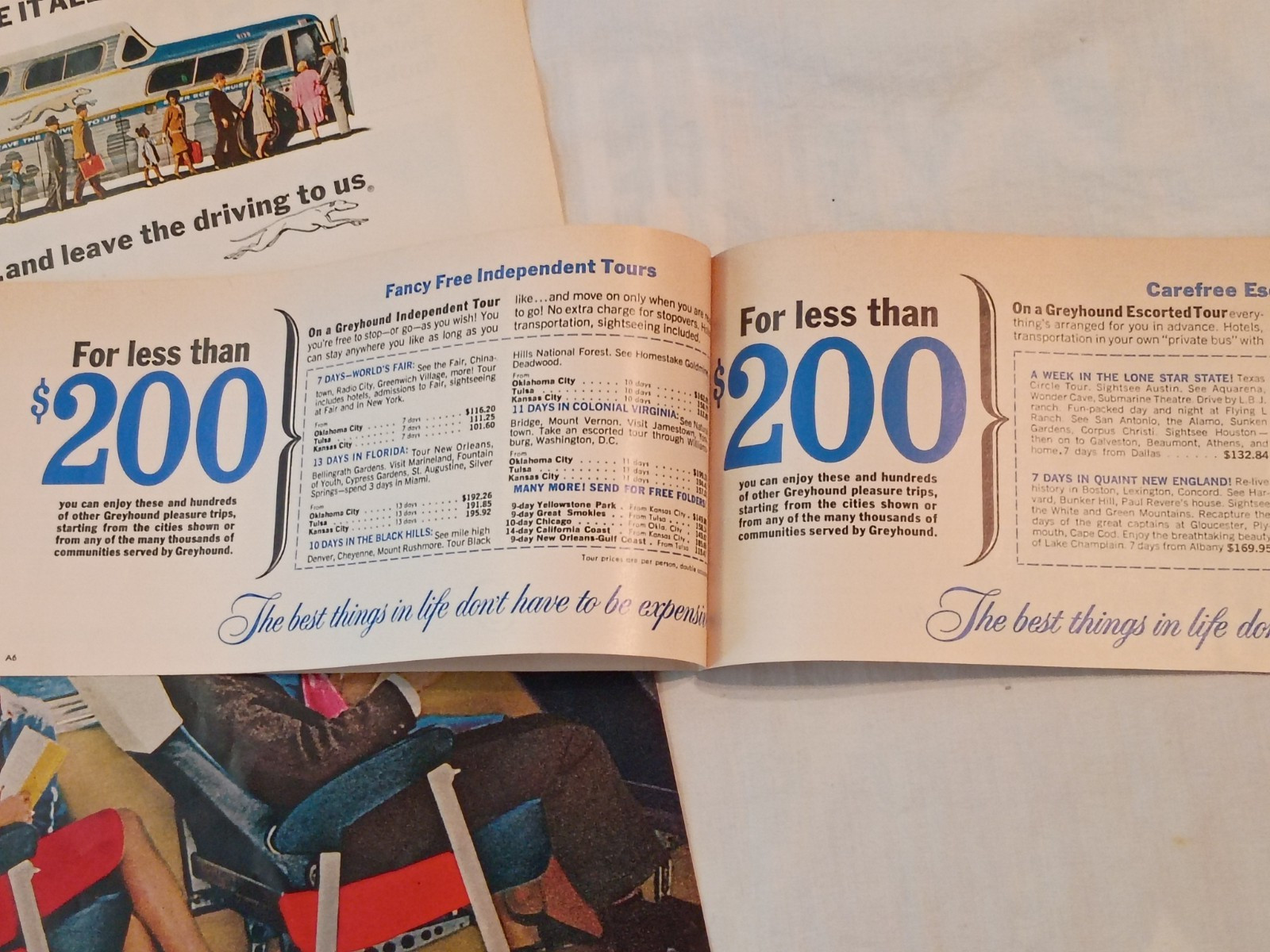 Vintage 1965 Greyhound Bus Print Ad Center Page Ad W/ Insert From Life Magazine