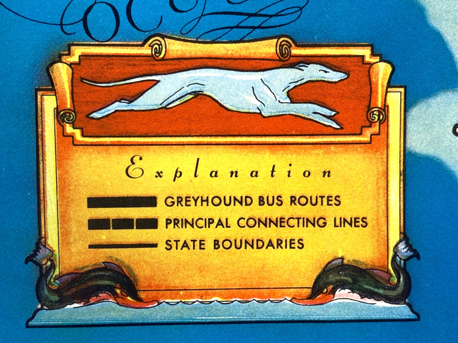 1933 HUGE CARTOON MAP OF U.S.A. – 20″x 30″ full-color poster GREYHOUND BUS LINES
