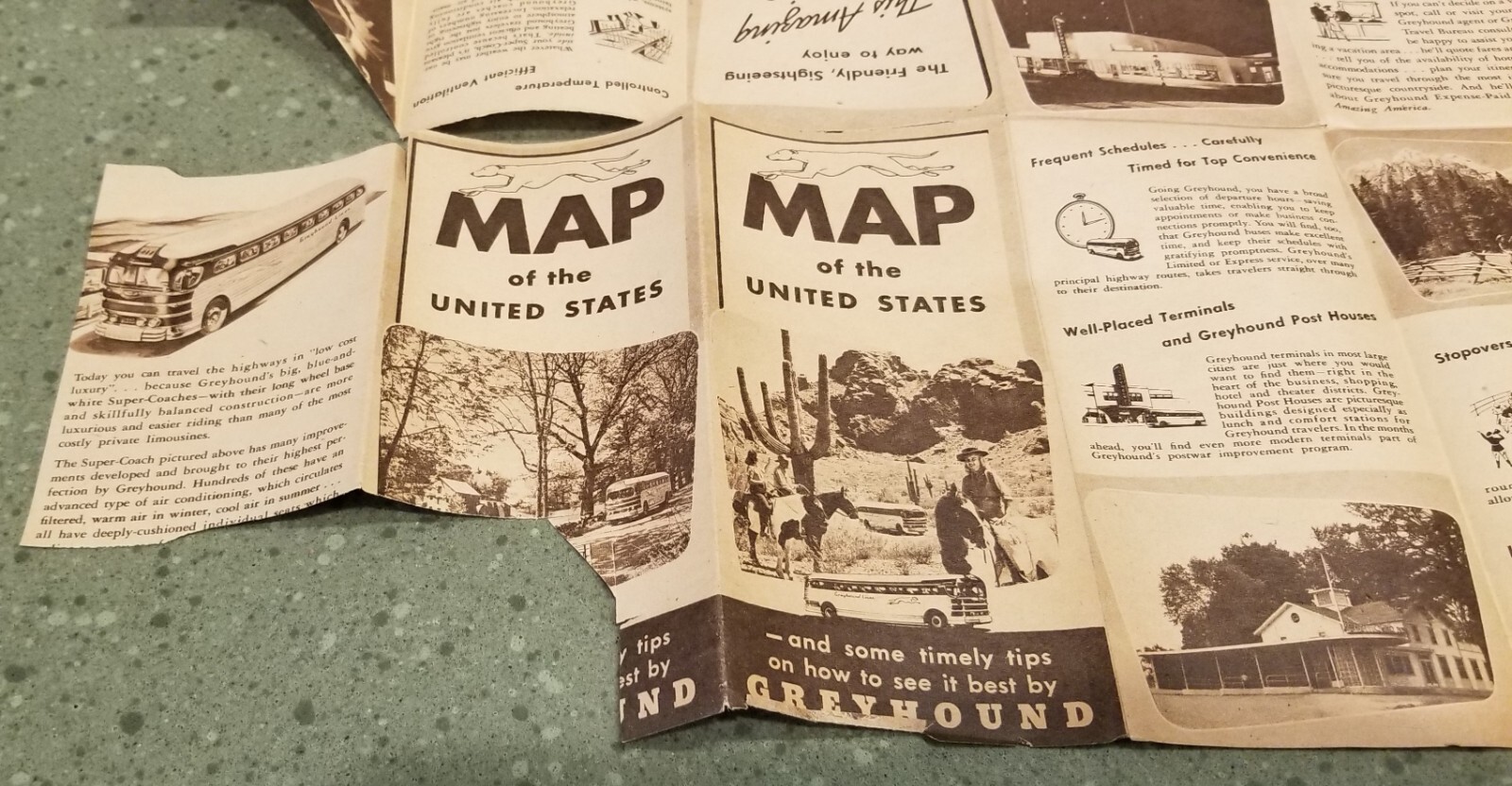 GREYHOUND MAP OF THE UNITED STATES~TRANSPORTATION~BUS LINE~USA~1940’s~VINTAGE