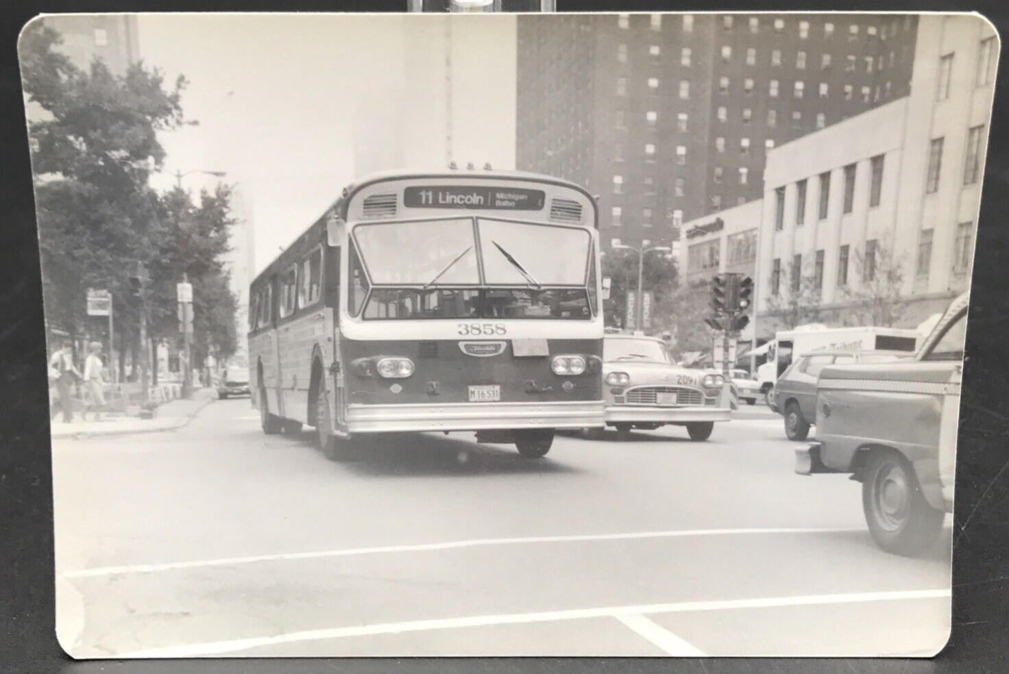 Chicago Transit Authority Bus CTA #3858 Route 11 Lincoln B&W Photograph