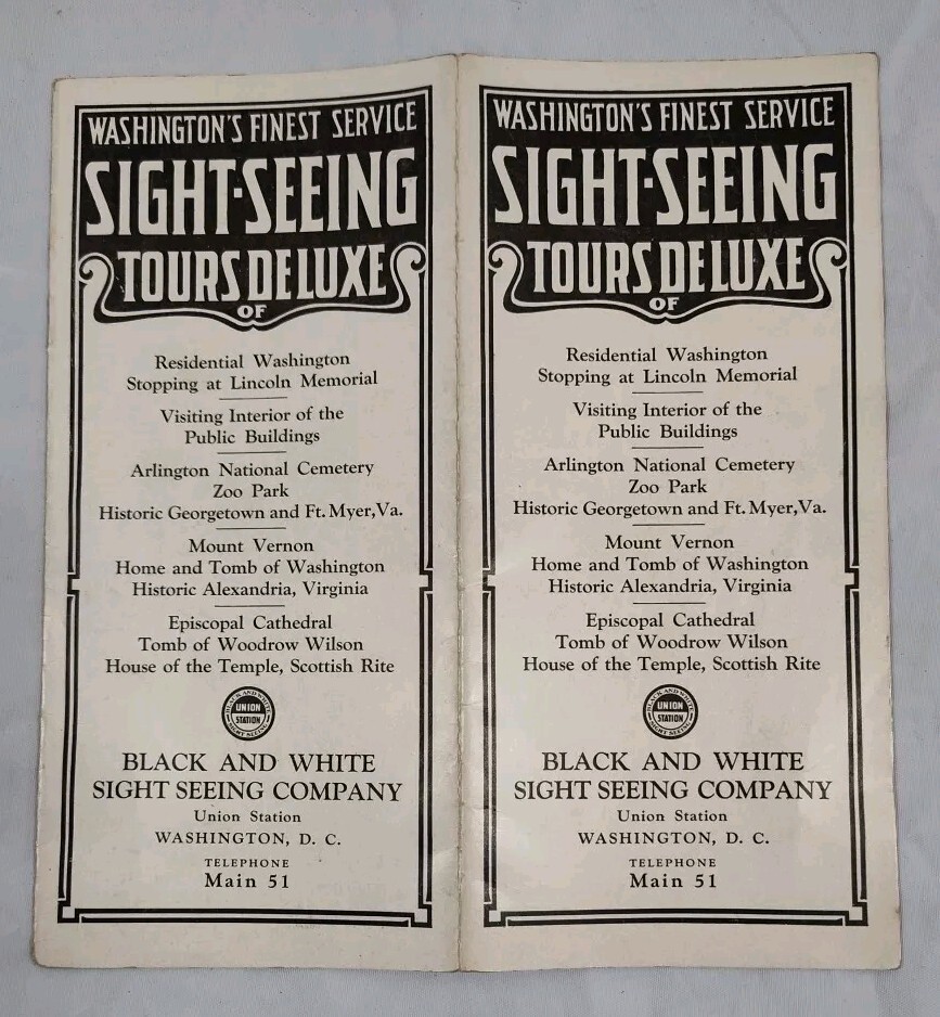1930s Black & White Sight Seeing Co. Brochure Washington DC Tours/Parlor Coach